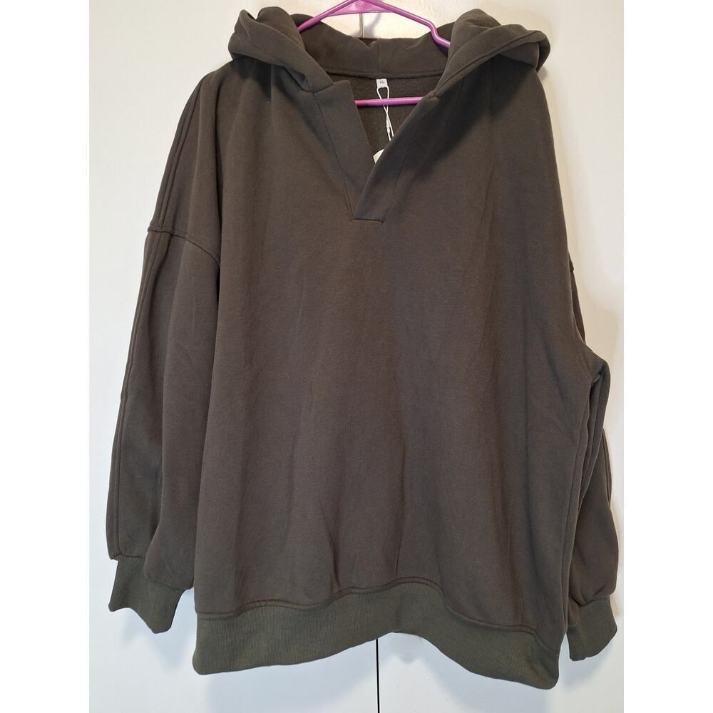 ANRABESS Oversized V-neck Hoodie Dark Brown Sz XL NWT